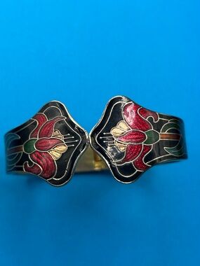 Black floral Cloisonné Cuff Bracelet